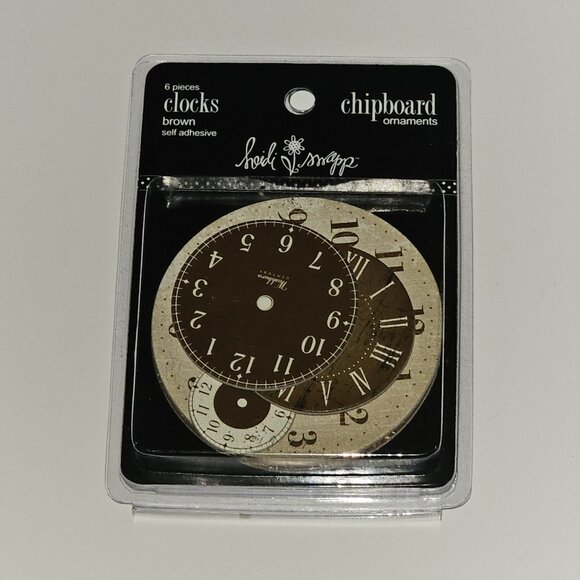 NEW Heidi Swapp 6 Brown Clocks Self Adhesive Chipboard Ornaments Scrapbooking - Picture 1 of 5